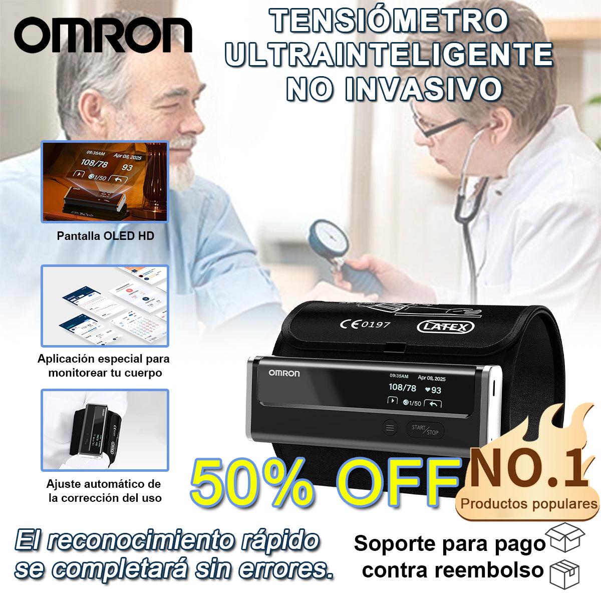 Monitor inteligente 12 en 1 para presión arterial con medición no invasiva