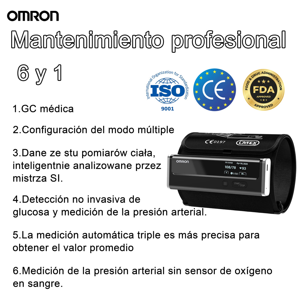 Monitor inteligente 12 en 1 para presión arterial con medición no invasiva