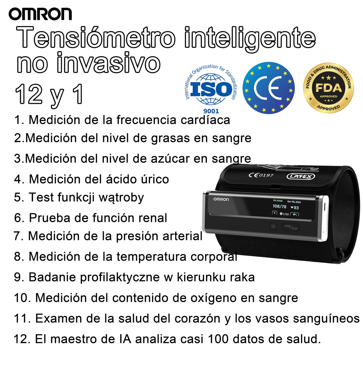 Monitor inteligente 12 en 1 para presión arterial con medición no invasiva